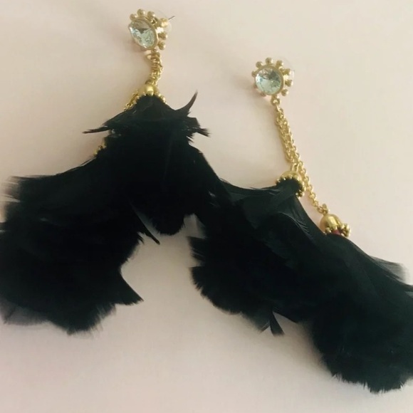 $98 Kate Spade In Full Feather Tassel Earrings Black - Picture 3 of 7
